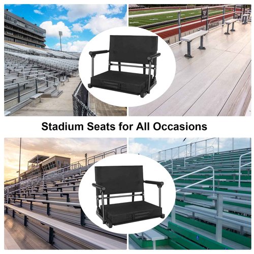 Stadium Seat for Bleachers with Back Support & Armrests, Foldable Stadium Chair with Removable Padded Comfy Foam Cushion, Lightweight Protable Bleacher Seat with Shoulder Strap & 4 Reclining Positions
