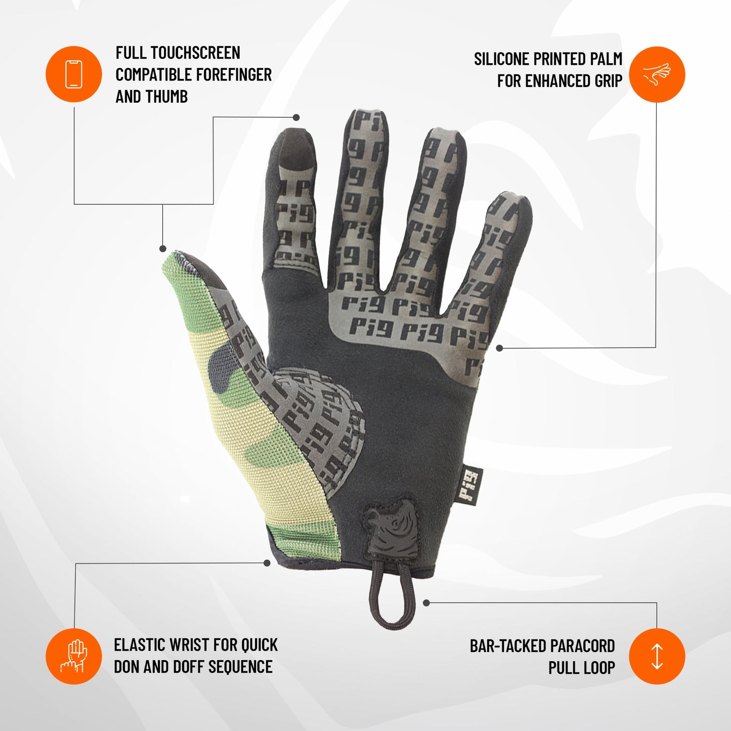 PIG FTD Delta Utility Gloves, 1 Pair, Woodland, Small