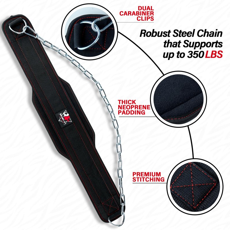 Dip Belt with 30" Stainless Steel Chain, 550-650 Lbs Weight Capacity, Neoprene Weight Lifting Belt, Perfect Weighted Belt for Pullups, Dips, Squats, Gym Workout & Crossfit Training