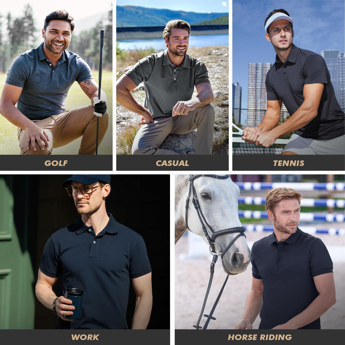 BOOJO Polo Shirts for Men - Quick Dry Moisture Wicking Black Short Sleeve Performance Golf T Shirts for Casual Work Athletic