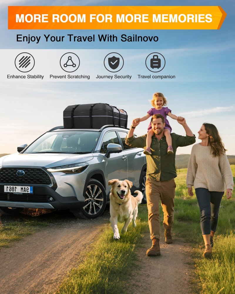 Sailnovo Rooftop Cargo Carrier Waterproof 21 Cubic Feet Car Roof Rack Cargo Carrier Roof Cargo Bag for All Cars with/Without Rack, Includes Anti-Slip Mat, 6 Door Hooks & Luggage Lock