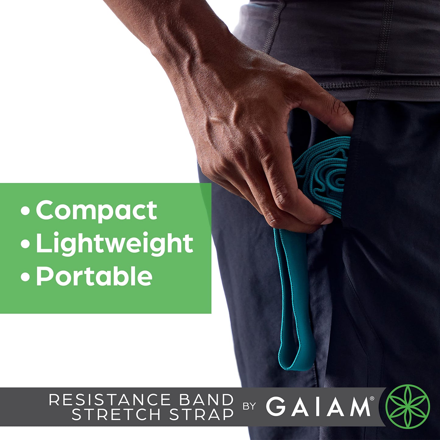 Gaiam Restore Stretch Band Strap - Elastic Stretching Strap with Loops for Medium Resistance Stretch Assist on Leg, Hamstring, Exercise/Fitness/Workout, Physical Therapy Green,Teal