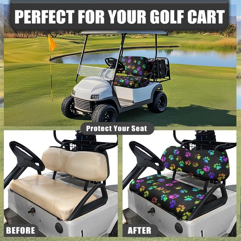 Rarucativ Dog Paw Print Universal EZGO TXT Golf Cart Seat Covers Travel Sports Golf Cart Accessories Comfortable Breathable for 2-Person Seats Club Car