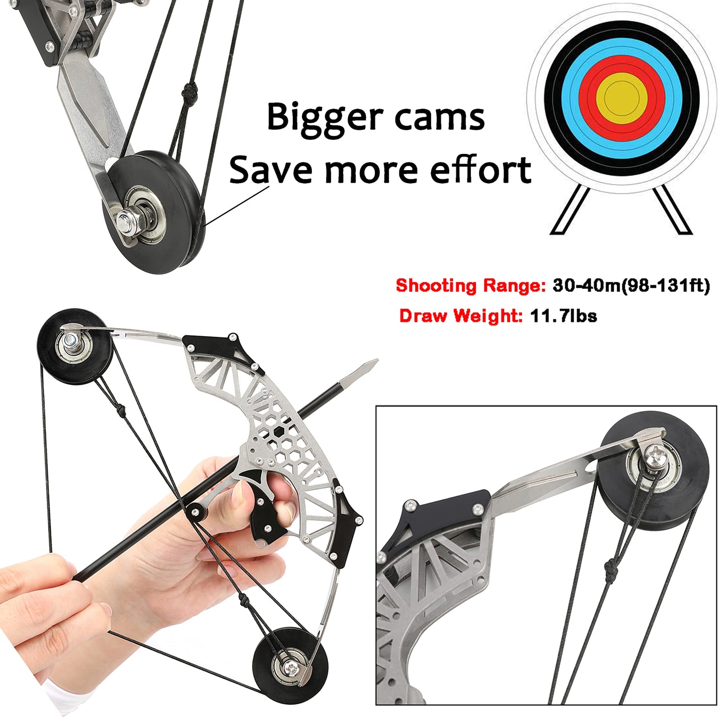 ZSHJGJR 6"/7.4"/7.9"/8.6"/8.8"/9.5" Mini Archery Bow Set Mini Compound Bow Mini Hunting Bow Metal Material Catapult RH/LH for Hunting Shooting Practice Archery Entertainment Fun (8.6" Bow)