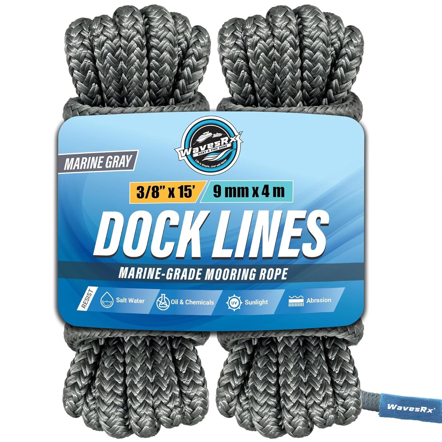 Premium Nylon Boat Dock Lines & Ropes for Docking 3/8'' x 15' | Double Braided Marine Rope & Mooring Line| Boat Ropes for Docking with Loop | UV & Saltwater Resistant Dock Ropes for Boats & Pontoons