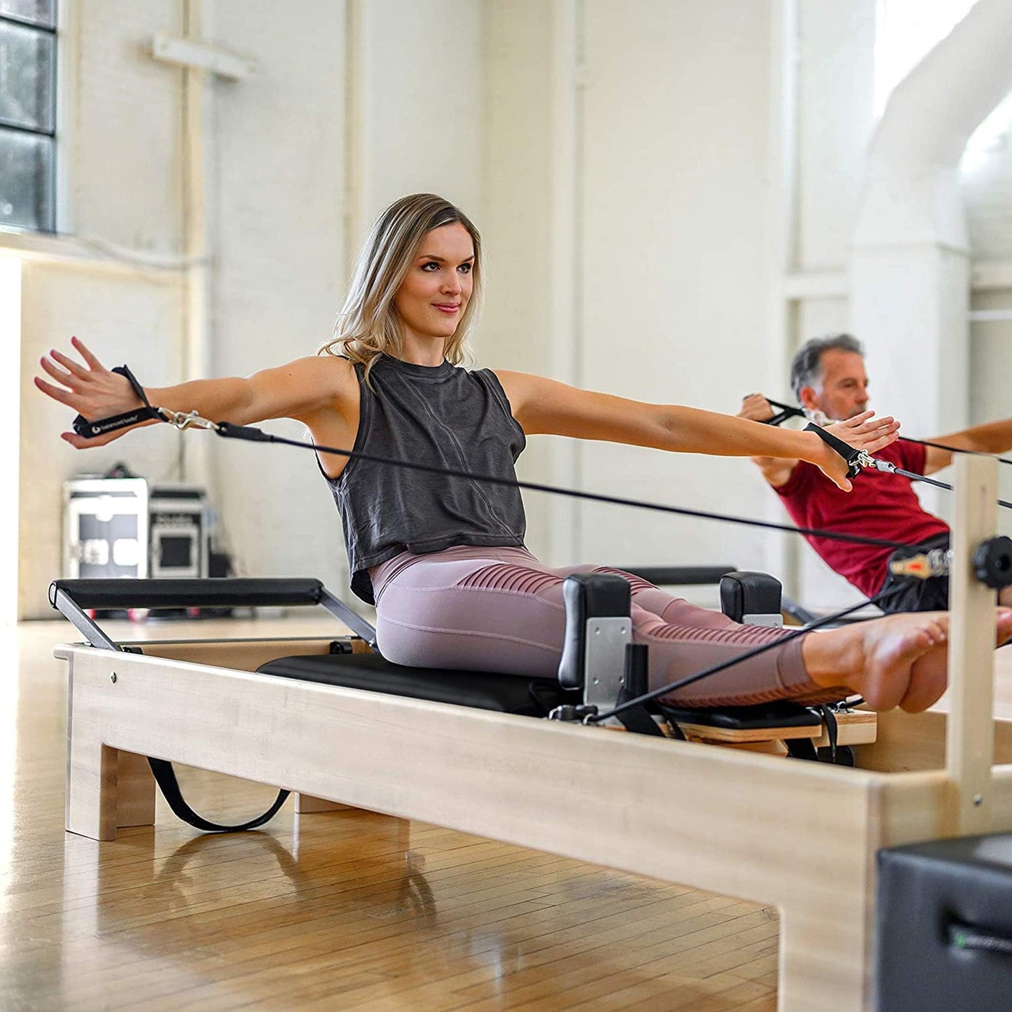 Balanced Body Studio Reformer, Pilates Exercise Equipment with Classic Footbar, Workout Equipment for Home or Studio, Black Upholstery