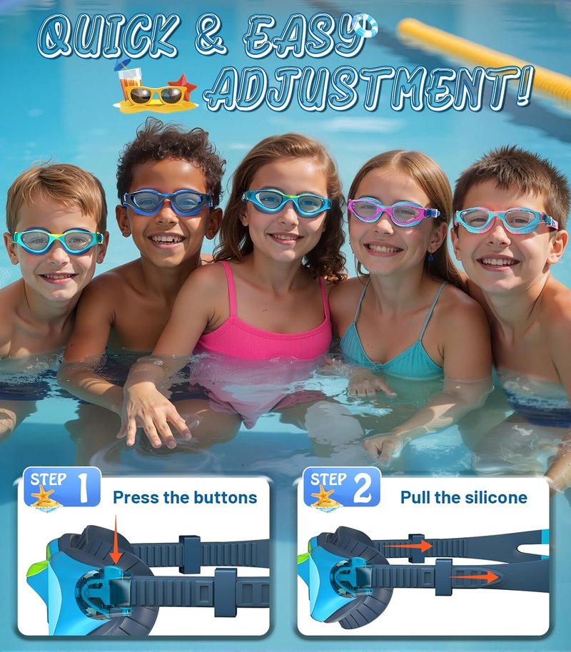 Kids Swim Goggles - Anti-Fog UV Protection & Leakproof Design | Adjustable Strap for Ages 6-14