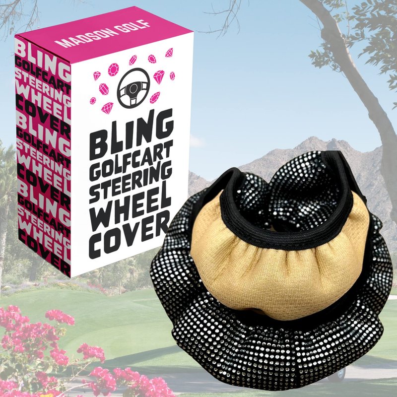 Universal Colorful Bling Crystal Diamond Rhinestones Golf Cart Steering Wheel Cover fits Club Car, Yahama, EZGO, Anti Slip Cover Easy to Install, Great Gifts for Golfer Women Womens (White Diamond)