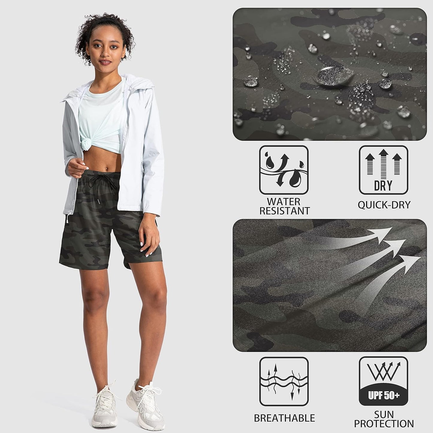 SANTINY Women's Quick Dry Hiking Cargo Shorts | Lightweight Athletic Shorts with Zipper Pockets - 5"/7"/9" Sizes
