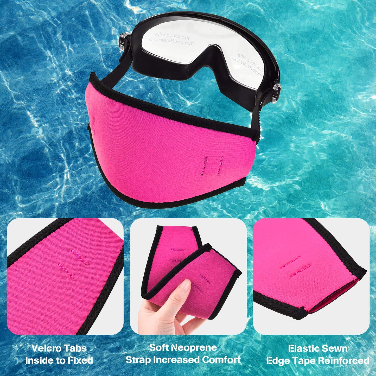 Skylety 3 Pieces Neoprene Mask Strap Cover Neoprene Diving Mask Straps Hair Protector Wrap for Dive and Snorkel Masks Water Sports (Rose Red, Black, Blue)