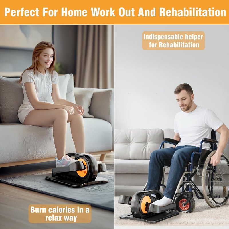 Under Desk Elliptical Machine, Ellipse Leg Exerciser While Sitting for Seniors Adults, Quiet & Portable Fully Assembled Foot Pedal Exerciser at Home with Remote Control, Exclusive Office Silent Mode