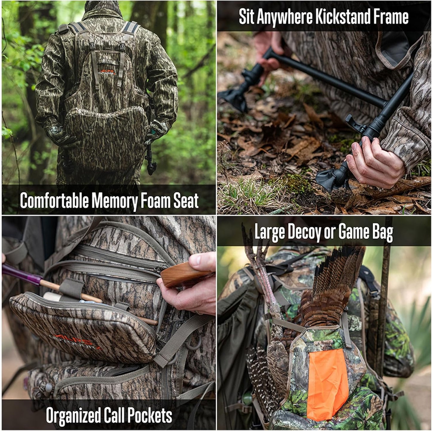 Grand Slam Turkey Vest - Memory Foam Seat & Removable Kickstand Frame | Camo Outdoor Hunting Gear