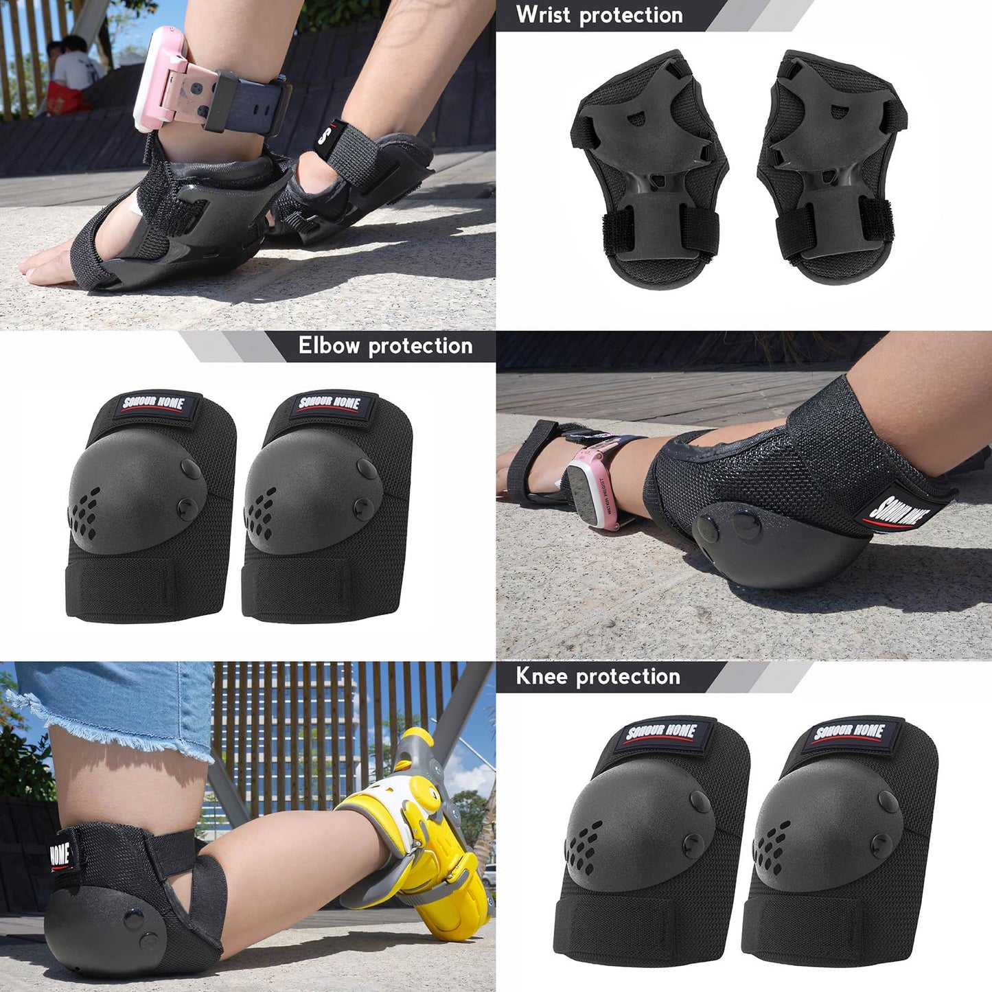 SOHOUR HOME Kids/Youth Knee Pads Elbow Pads Wrist Guards 3 in1Protective Set, for 3-15 Years Child Roller Skates, Cycling, Inline Skating, Skateboard, BMX Bike, Balance Bike, Scooter Riding Sports
