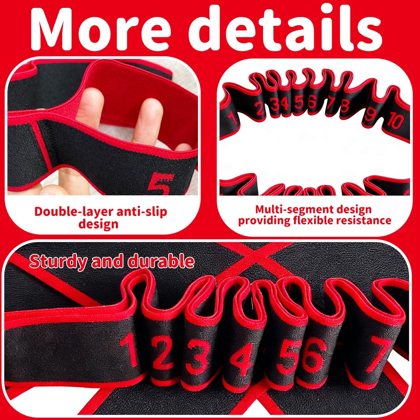 2PCS Fitness Resistance Band for Stretching and Yoga, Number Stretch Resistance Band with Clear Markings, 8-Section Elastic Training Bands for Full Body Stretching Shaping