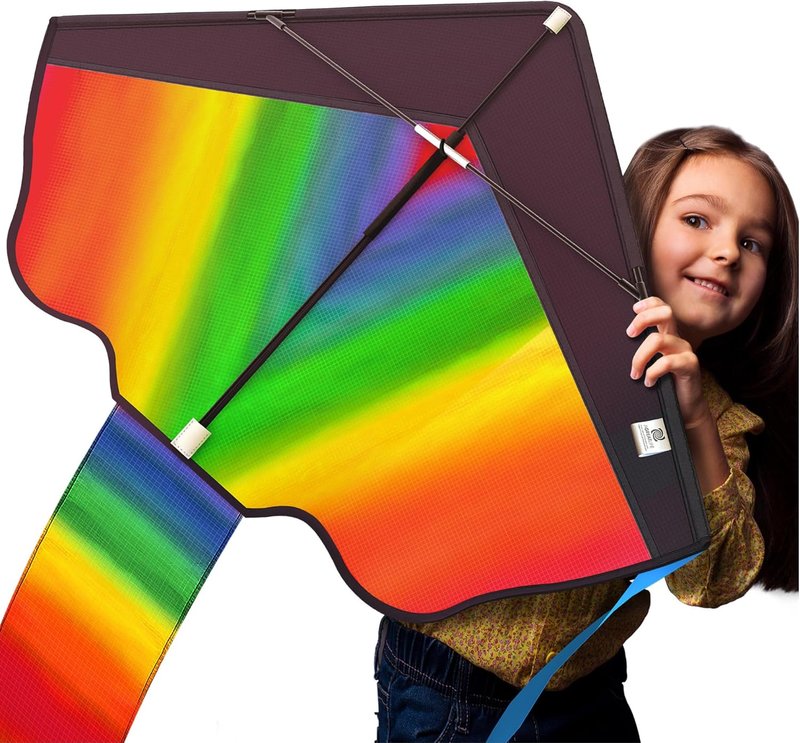 Large Rainbow Kite for Kids & Adults - Easy to Fly 42-Inch Beach Kite | Includes 164ft String & eBook