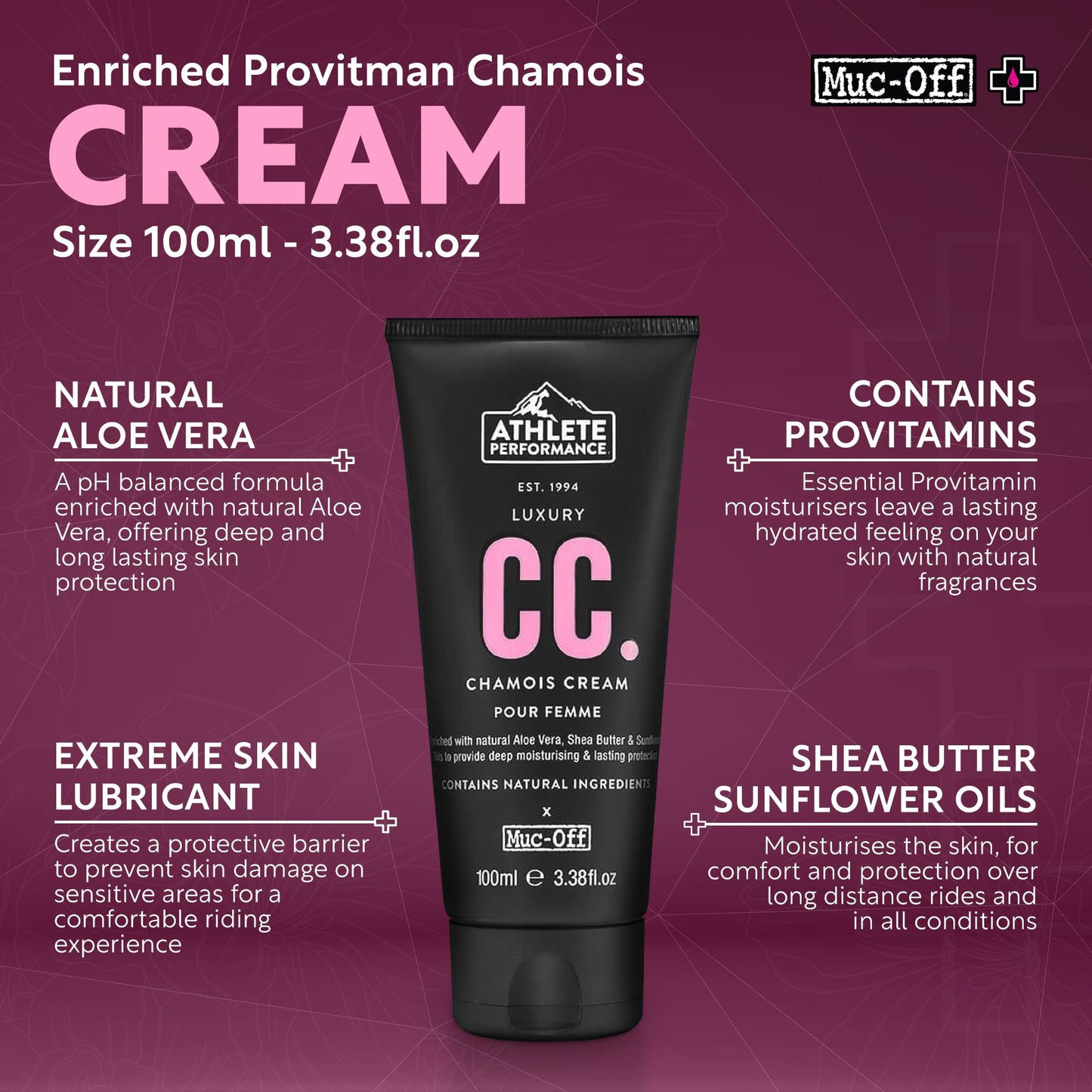 Muc-Off Luxury Chamois Cream Cycling Women, 100ml - Extreme Skin Lubricant - pH Balanced & Deeply Moisturizing | Ideal for Long Rides