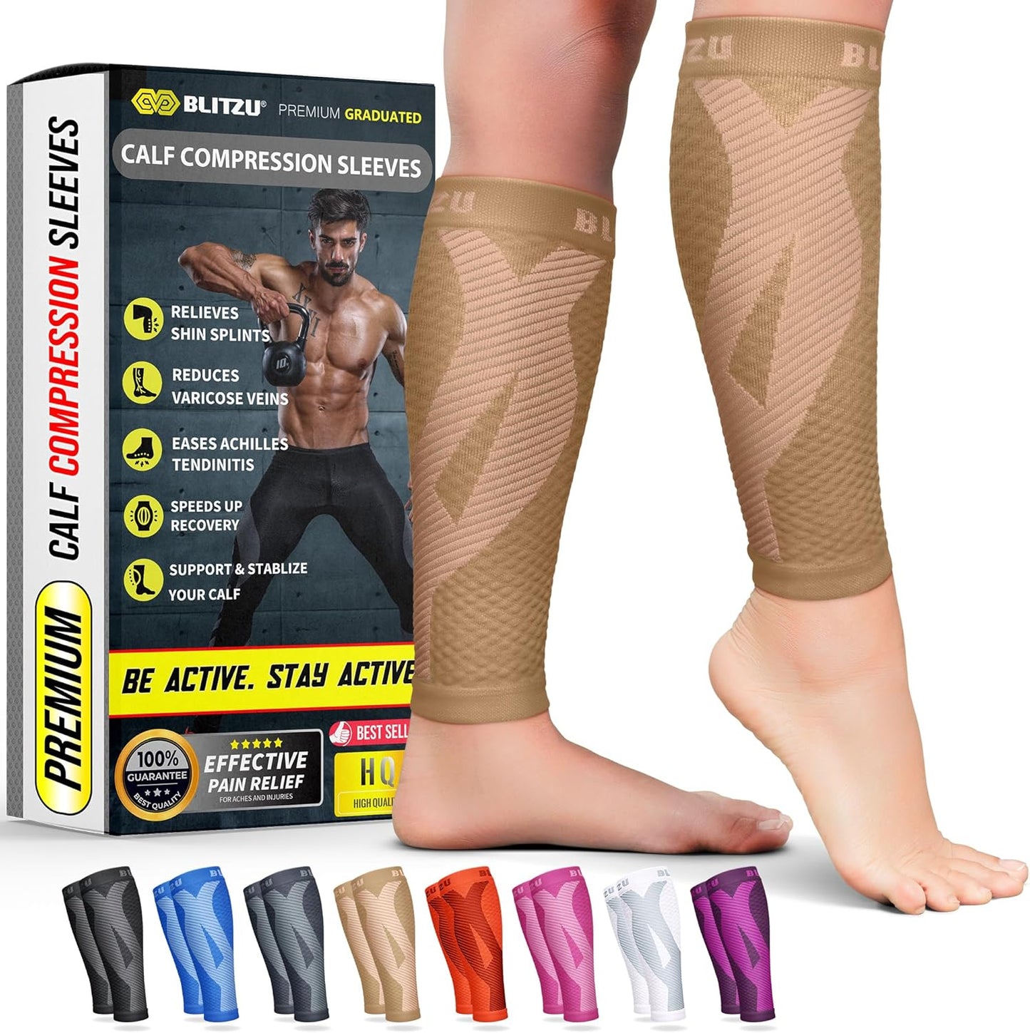 Calf Compression Sleeve for Men & Women - Footless Support for Shin Splints & Pain Relief | Ideal for Runners