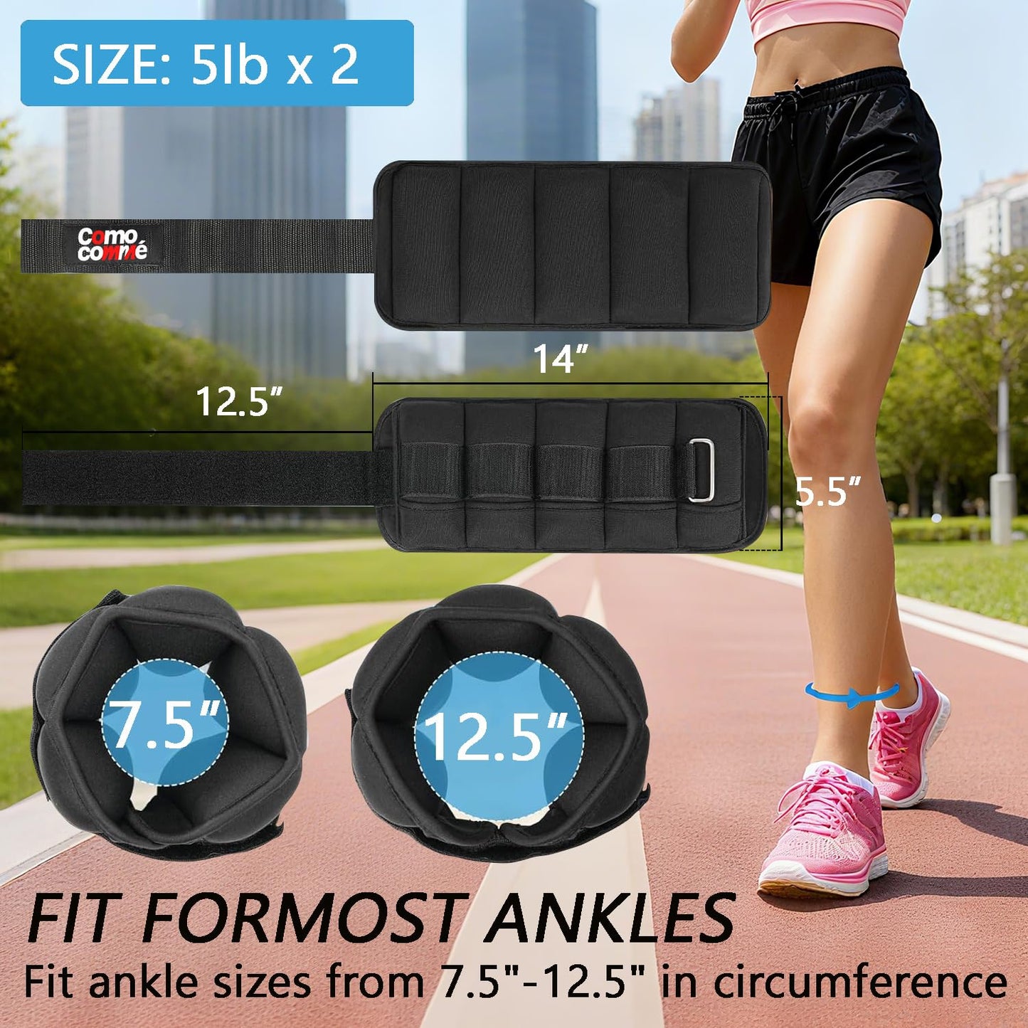 Adjustable Ankle Weights, 5lb 1 Pair Strength Training Wrist Leg Arm Weights for Women, Kids and Men, Weighted Ankle Weight Set with Removable Sandbags for for Gym, Fitness Workout, Running, Lifting