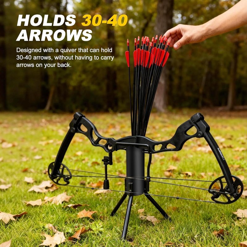 Foldable Portable Bow Stand - Quiver Holds 30-40 Arrows | Ground Holder for Traditional Longbows & Compound Bows