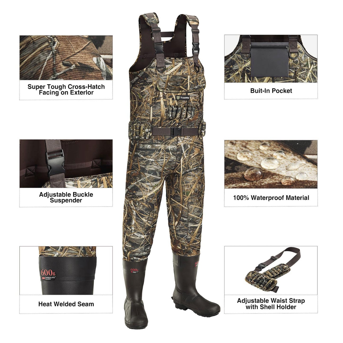 TIDEWE Chest Hunting Waders for Men, Waterproof Neoprene Waders 600G NE11