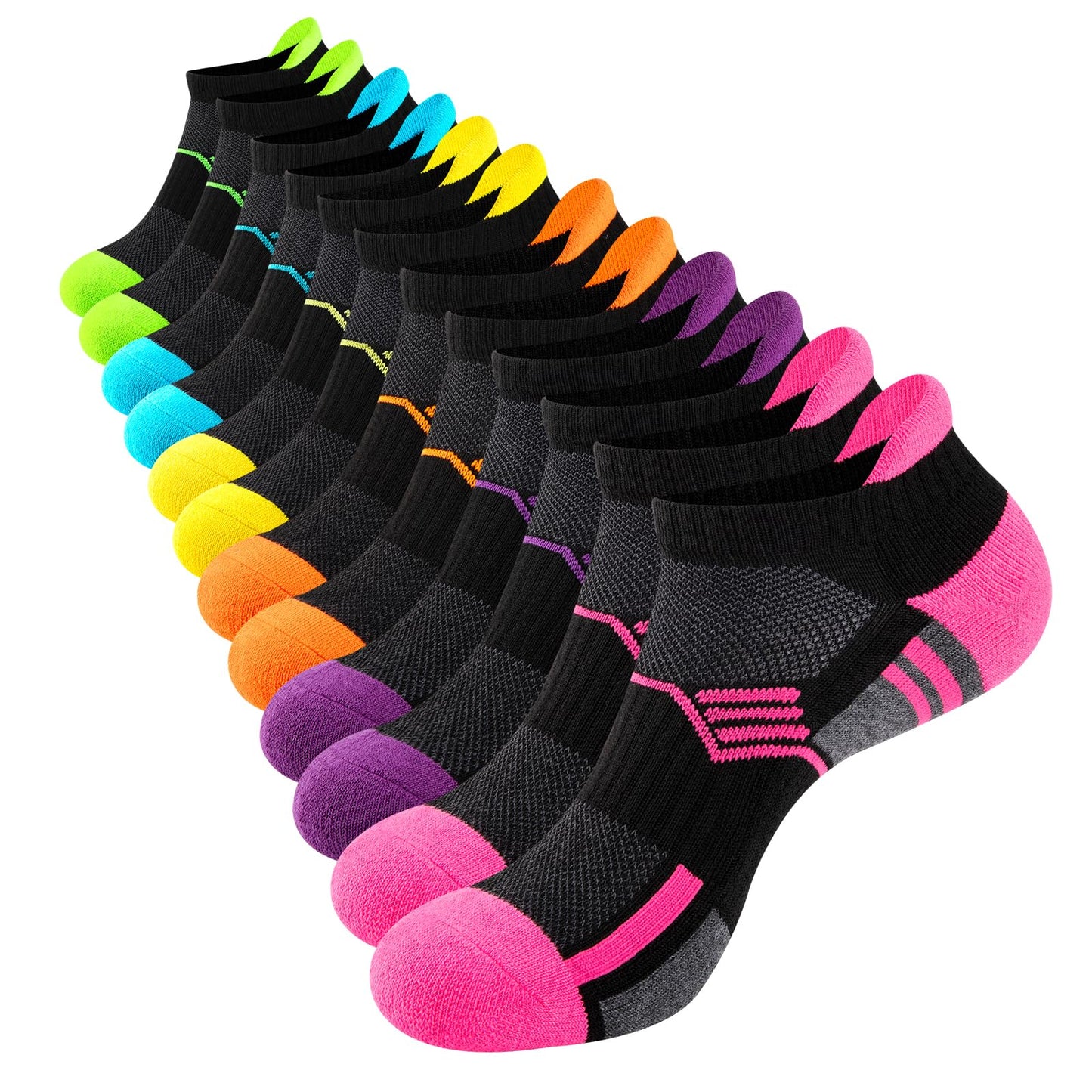 COOVAN Ankle Socks Womens Athletic Low Cut Thick Cushioned Running Socks with Tab 6 Pairs