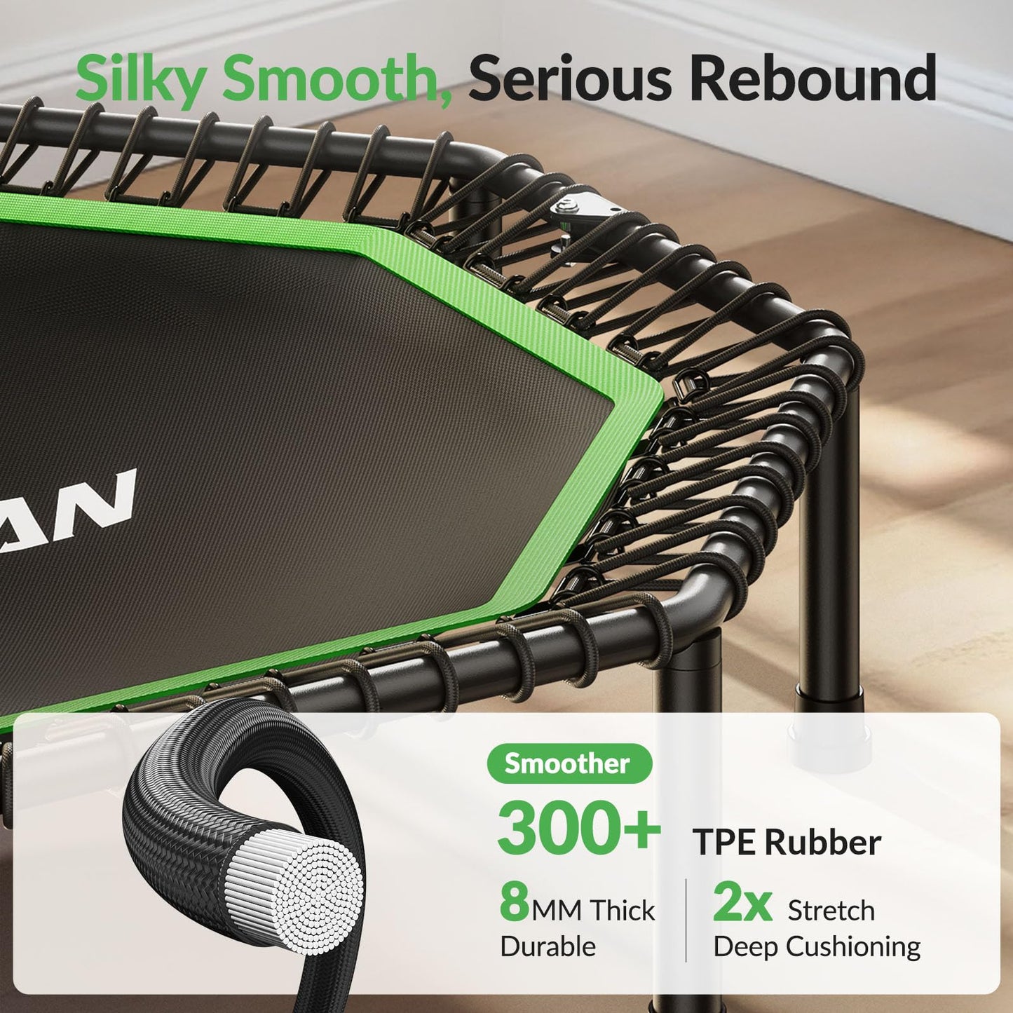 BCAN BT3 51" Octagonal Rebounder Trampoline for Adults, 450LBS Max Load Fitness Trampoline with Large Jumping Area, Silent Bungee Mini Trampoline with T-Adjustable Handle for Home Gym