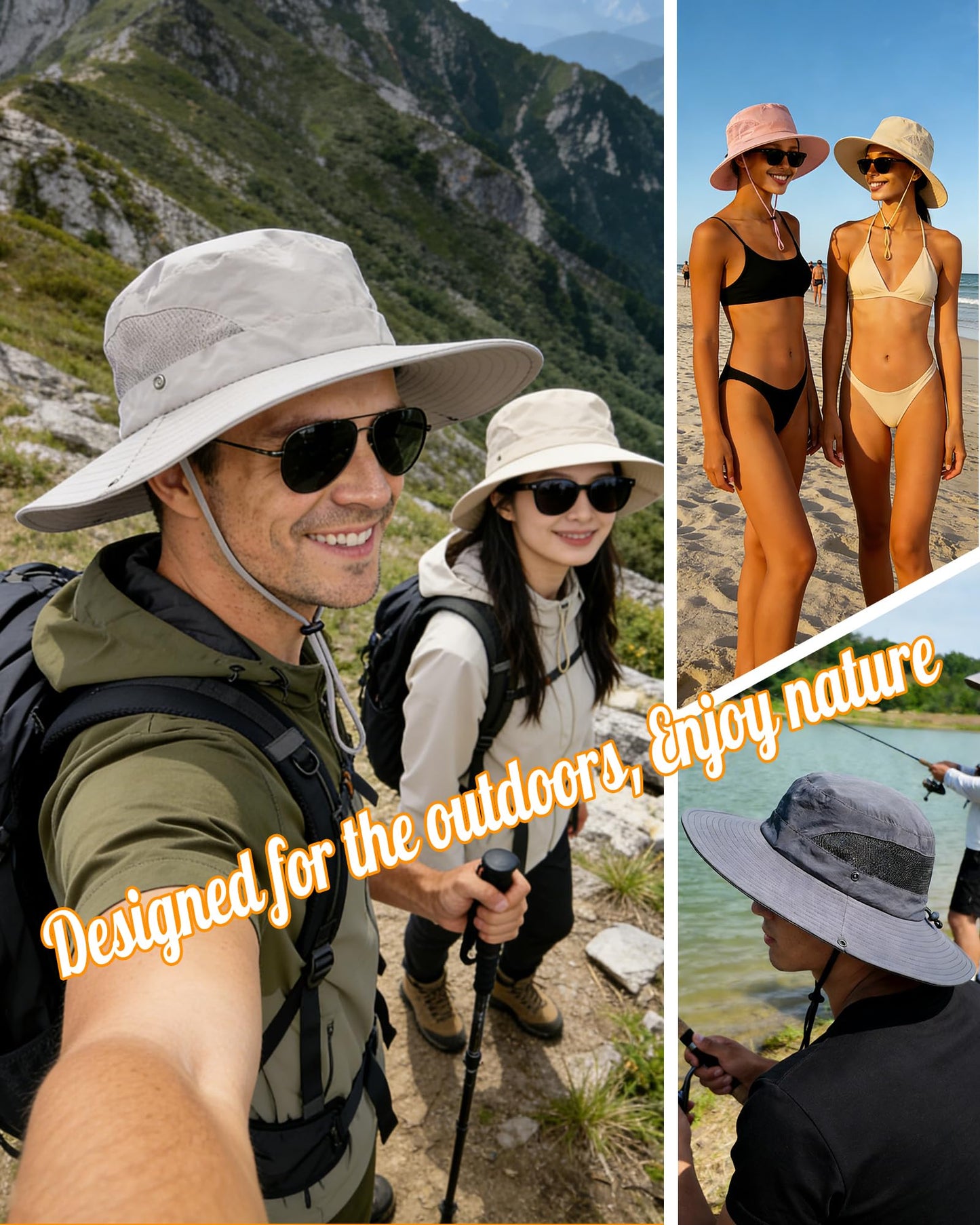 SENWAI Unisex UPF50+ Sun Hat with Ponytail Hole, UV Protection Wide Brim Bucket Hat for Men Women Beach Hiking Fishing, Light Gray