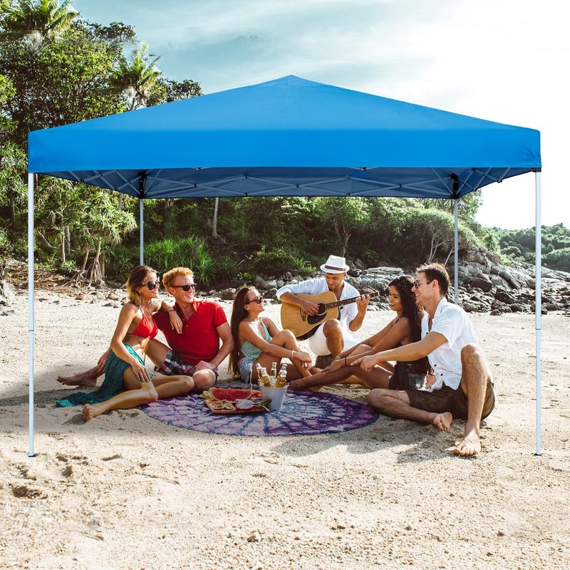 Pop Up Canopy Tent 10x10 FT - Instant Outdoor Shelter with Wheeled Carry Bag, Adjustable Height, Blue
