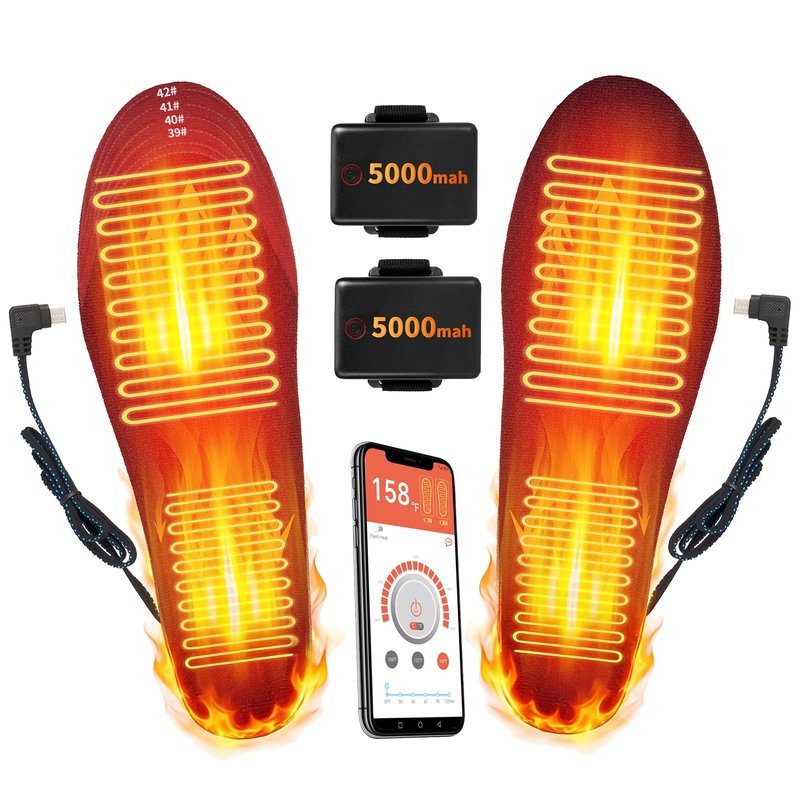 Heated Insoles for Men, Rechargeable 5000mAh Battery Foot Warmers Up to 11 Hours, Washable Cut to Fit Thermal Shoe Inserts for Outdoor Work, Hunting, Skiing, Hiking, Cycling, Fishing, with App L