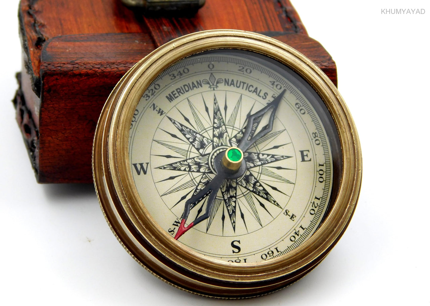 KHUMYAYAD Brass Hand Made Fully Functional Compass with Leather Case & Robert Frost Poem Engraved