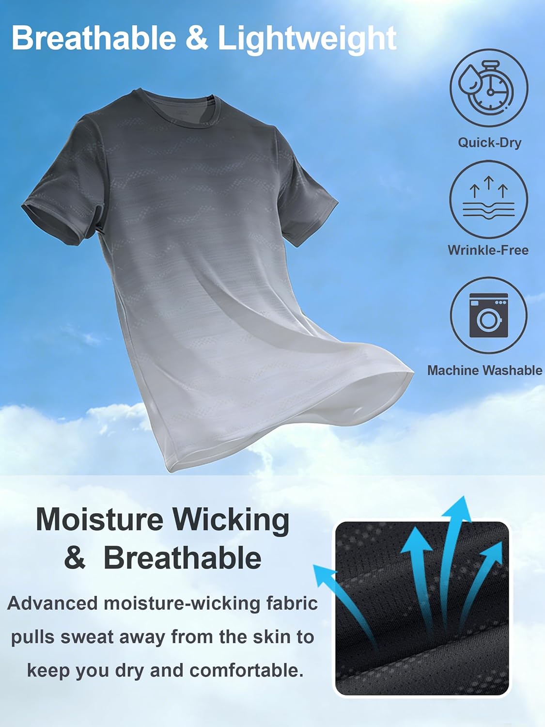 Men's Dry Fit Workout Shirts - Quick Dry Performance Gym Tops for Athletic Running & Training