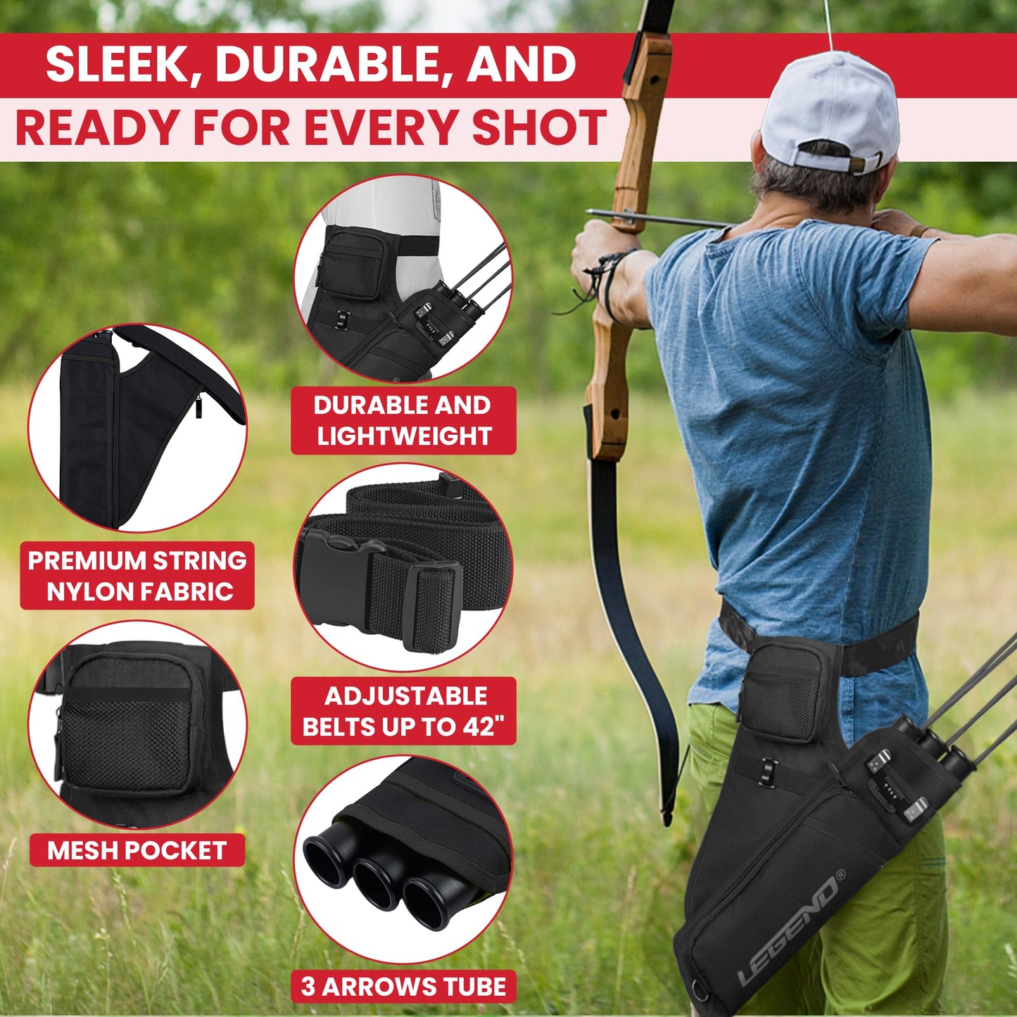 Legend First Hip Quiver, Right Hand Archery Quiver - Black