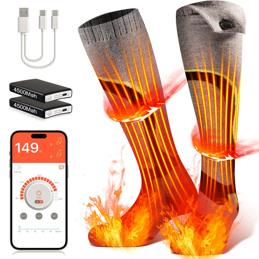 FlyBanboo Electric Heated Socks with App Control, 4500mAh 3.7V Rechargeable Battery Heated Socks, 3 Temperature Settings: 86°F - 159°F, Suitable for Camping, Skiing, Hiking, Hunting, Fishing, Unisex