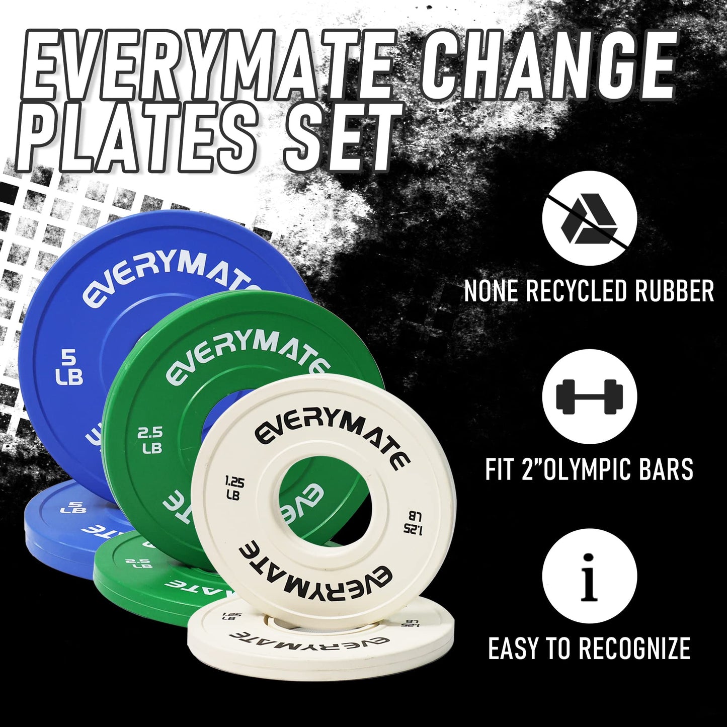 EVERYMATE Change Weight Plates 1.25LB 2.5LB 5LB Set Fractional Plate Olympic Bumper Plates for Cross Training and Olympic Weightlifting 17.5LB Weights Plates Set