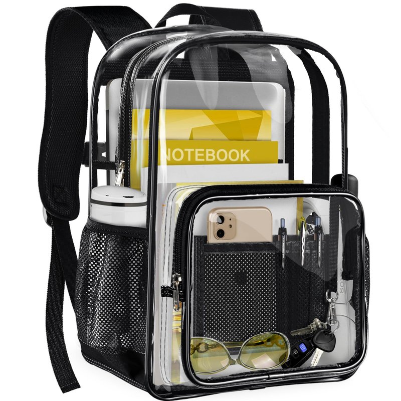 GEAMSAM Clear Backpack Transparent Heavy Duty Bookbag See Through Bag with Reinforced Bottom for College, Travel, Workplace Security - Black