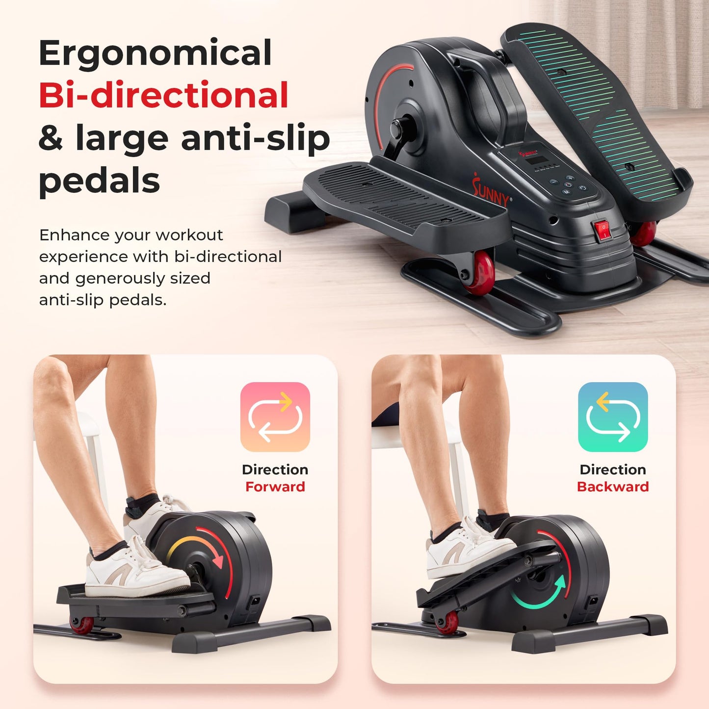 Sunny Health & Fitness Smart Electric Motorized Under Desk Elliptical Cardio Exerciser with Optional Exclusive SunnyFit® App Enhanced Bluetooth Connectivity – SF-E3959SMARTG