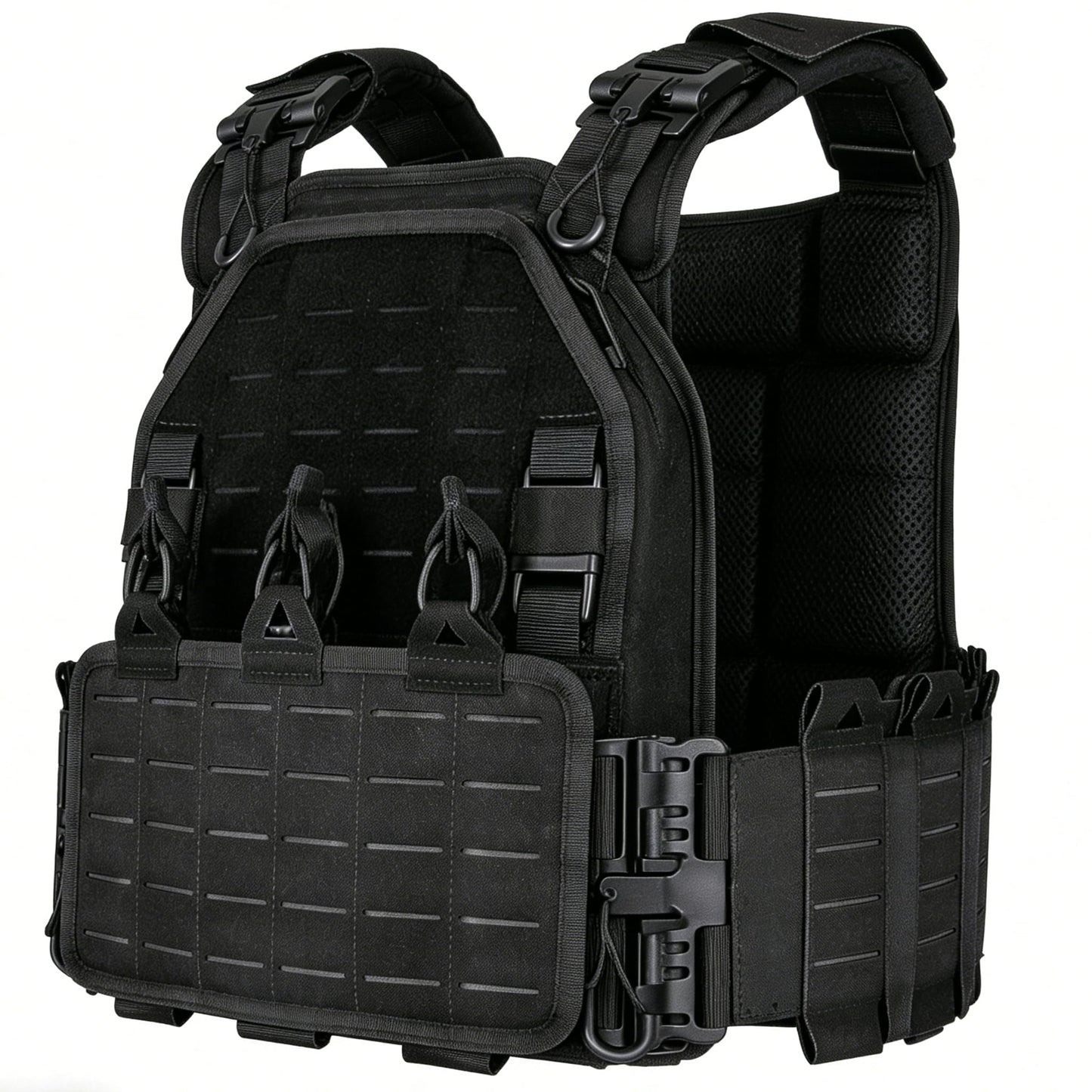 YAKEDA Tactical Outdoor Vest for Men /1000D Nylon Quick Release Laser-Cutting Modular Lightweight Vest (Black2.0)