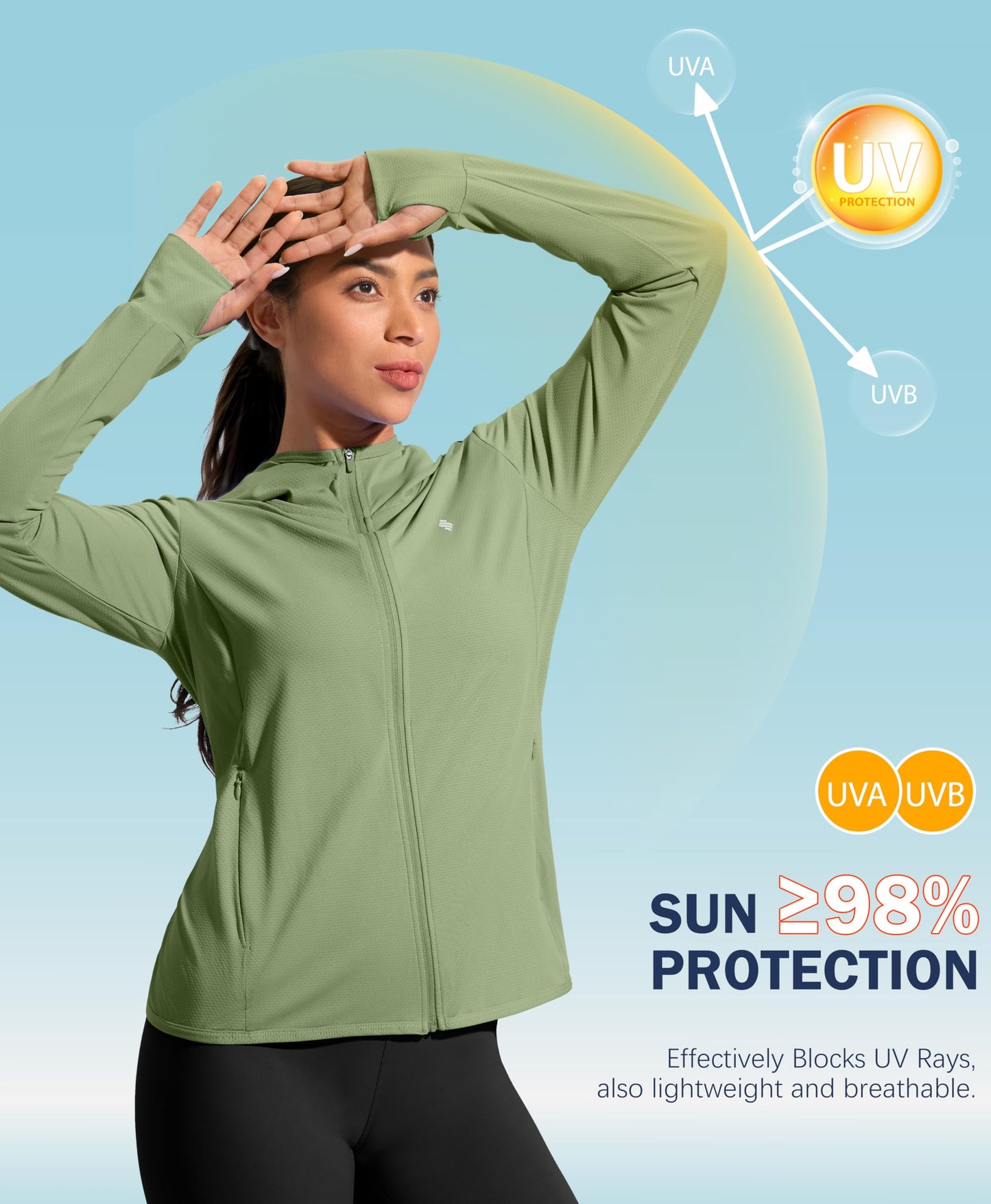 Soothfeel Women's UPF 50+ Sun Protection Hoodie Jacket Lightweight Long Sleeve Sun Shirt for Women with Pocket Hiking Outdoor C-Green