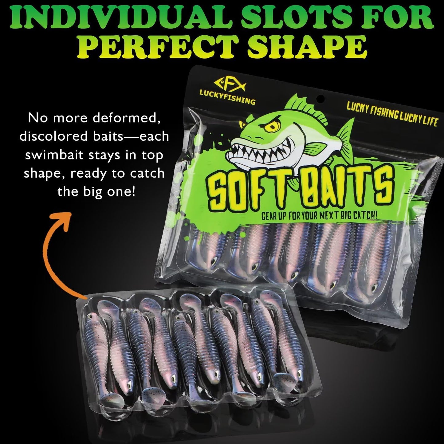 LUCKYFISHING Paddle Tail Swimbaits 10 PCS Fishing Lures Soft Plastic Lures for Trout Crappie Walleye Soft Baits for Bass Fishing Freshwater Saltwater 4.1 Inch