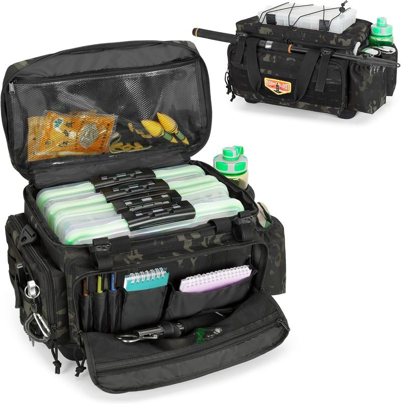 GOBUROS Waterproof Fishing Tackle Bag - EVA Bottom, Rod Holder & Pliers Storage | Durable Fishing Gear