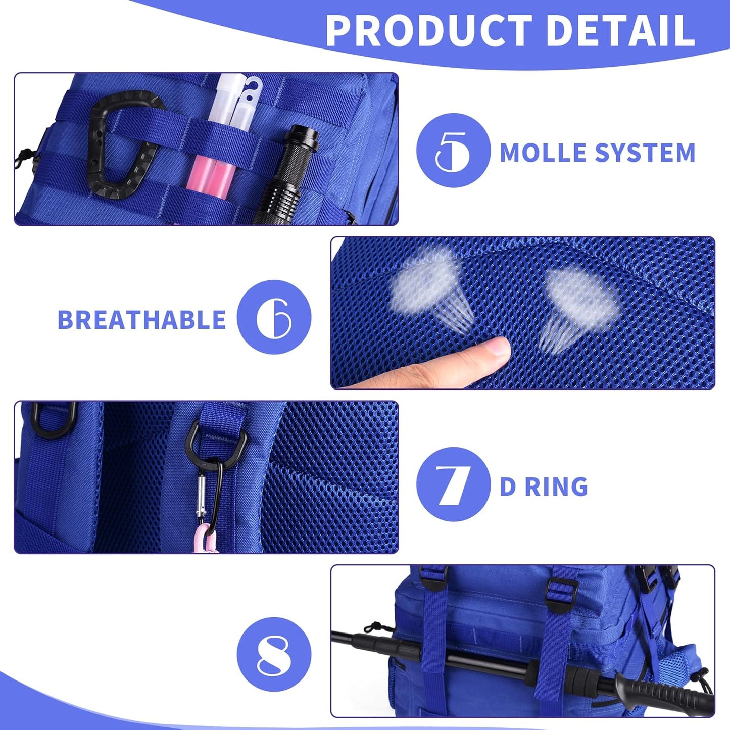 Tactical Backpack - 25L Military Molle Rucksack for Men & Women | Heavy Duty Klein Blue Daypack