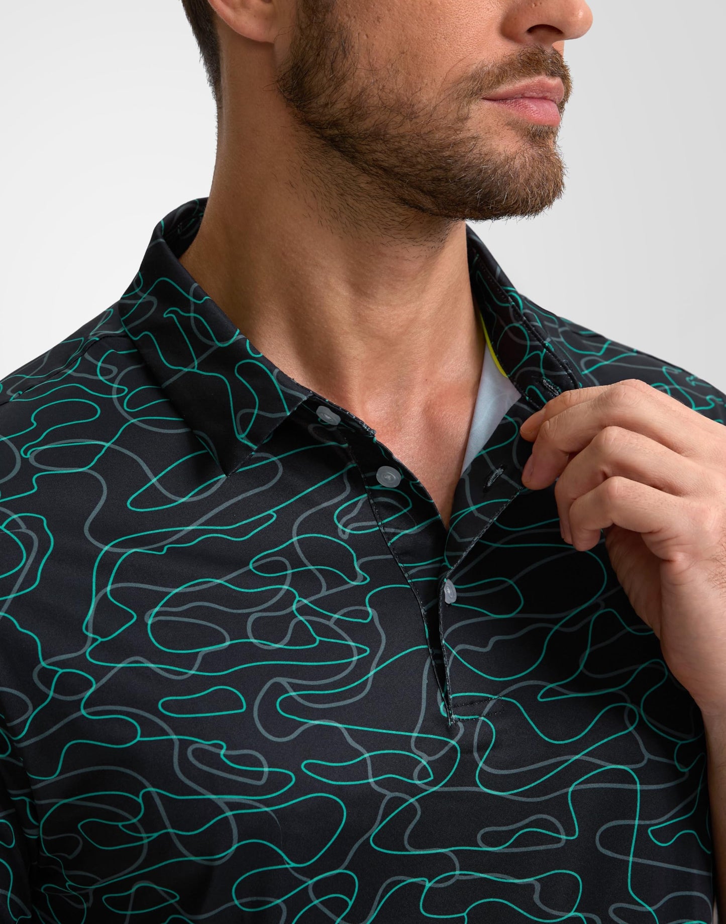 Obla Mens Golf Polo Shirts Short Sleeve Dry Fit Performance Moisture Wicking Casual Print Collared Golf Shirts for Men(Black Curve_4XL)
