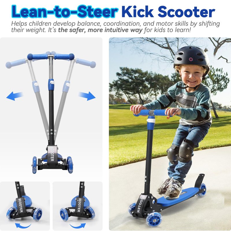 Kids Scooter Heavy Duty, 3 Wheel Scooters for Boy Girl Age 3-8, Heavy Duty Toddler Kick Scooter with Height Adjustable Handlebar, Lean-to-Steer LED Wheels, Anti-Slip Deck, Birthday Gift Wrapped