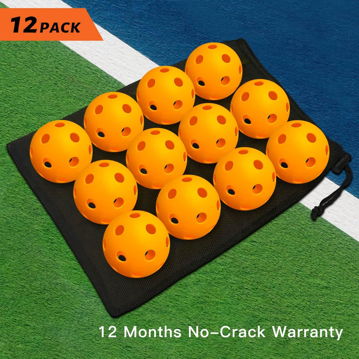 Warping Point Indoor Pickleball Balls, 12 Pack 26 Holes Orange PickleBalls with Mesh Bag, Meet USAPA Specifications, High Bounce Durable Practice Pickle Ball for Beginners Intermediate Player