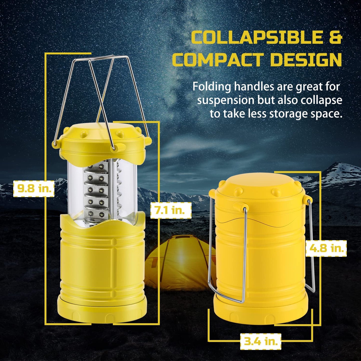 Lichamp 4 Pack LED Camping Lanterns, Battery Powered Camping Lights LED Super Bright Collapsible Flashlight Portable Emergency Supplies Kit, A4DG