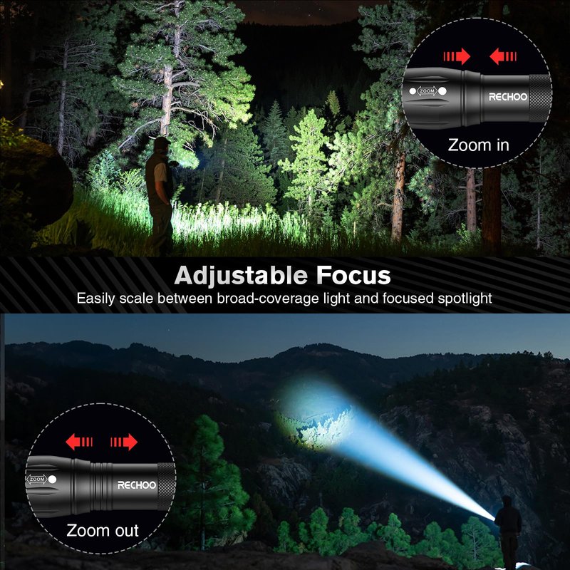 RECHOO 4Pack LED Flashlight, Bright Small Flashlights High Lumens with 3 Modes, Pocket Mini Flashlight Battery Powered, Flash Light Adjustable Focus, Waterproof Flashlights for Home Emergency Camping