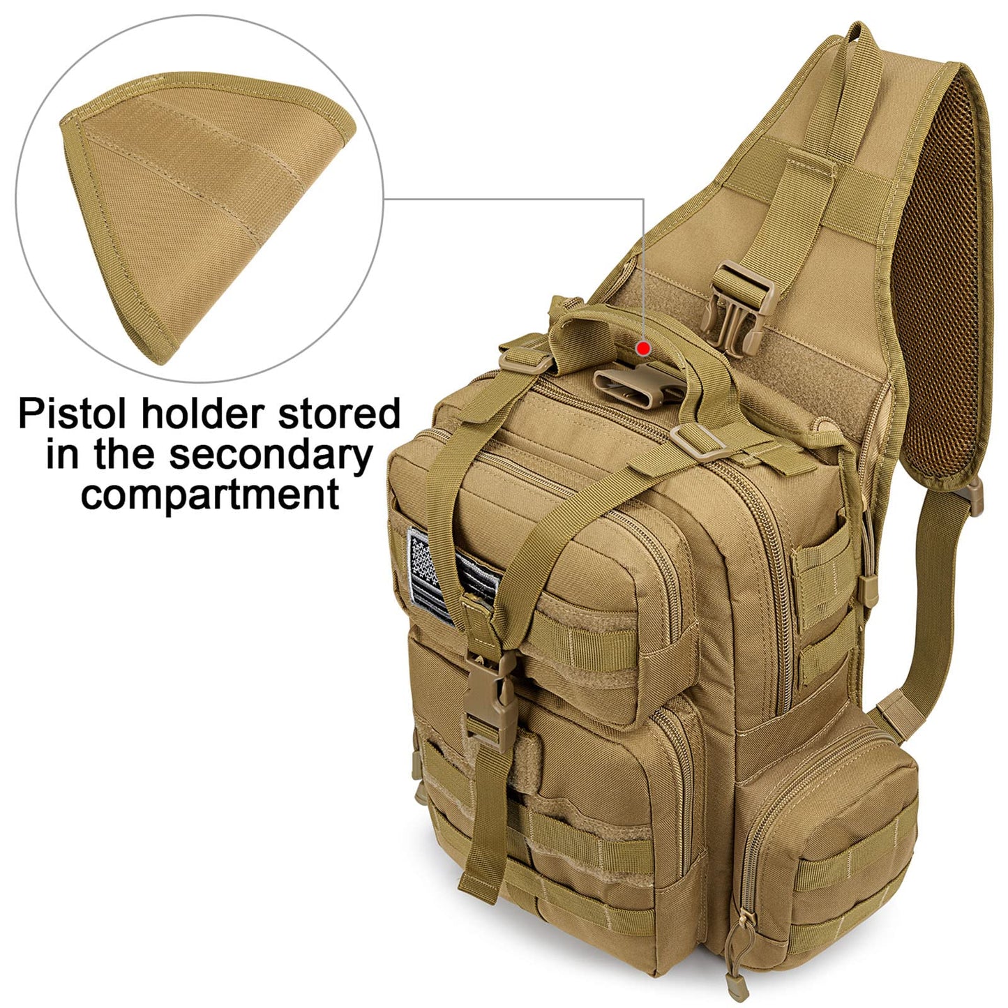 G4Free Tactical EDC Sling Bag Backpack with Pistol Holster Military Shoulder Backpack for Concealed Carry(Tan)