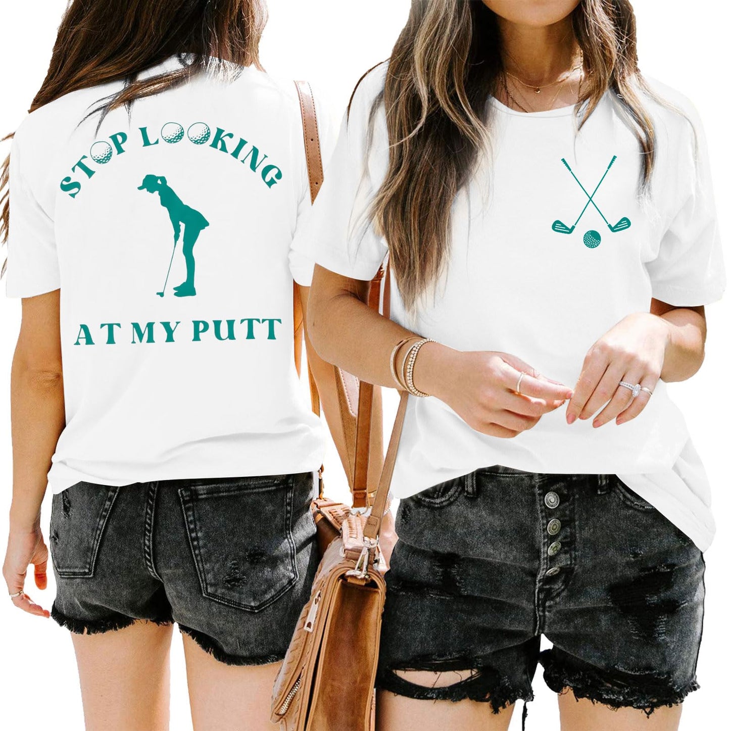Funny Golf Tshirts Women Stop Looking at My Putt Golf Golfer T Shirt Golfing Season Party Golf Lover Graphic Tops White