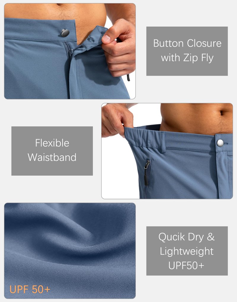 Pudolla Men's Hiking Cargo Shorts 9" Lightweight Outdoor Work Shorts for Men Travel Golf Camping Casual with 5 Zipper Pockets(Blue Large)