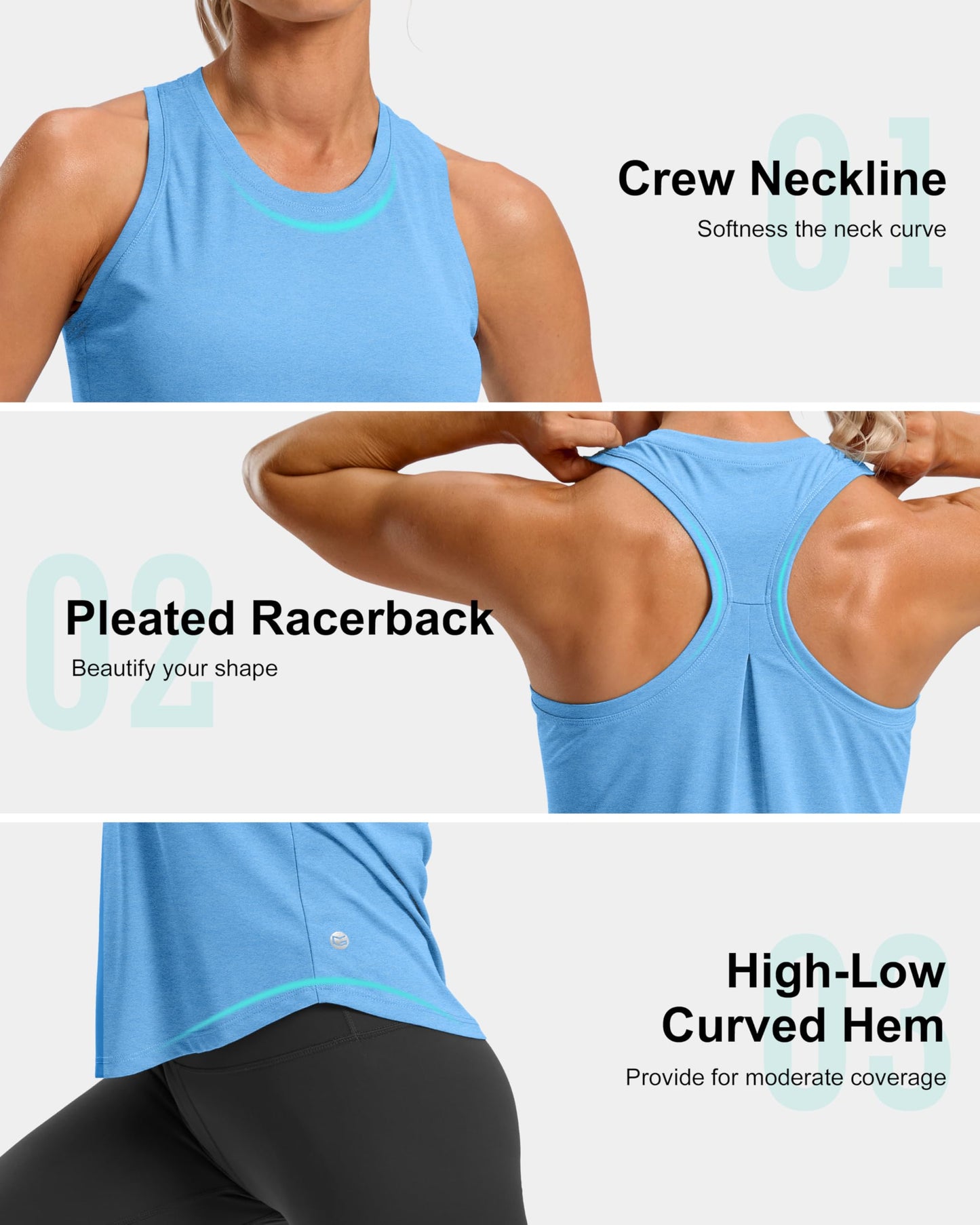 G Gradual Women's Workout Tank Tops Racerback Athletic Yoga Tops Loose Fit Sleeveless Running Gym Sports Shirts for Women(Sky Blue Heather,XL)